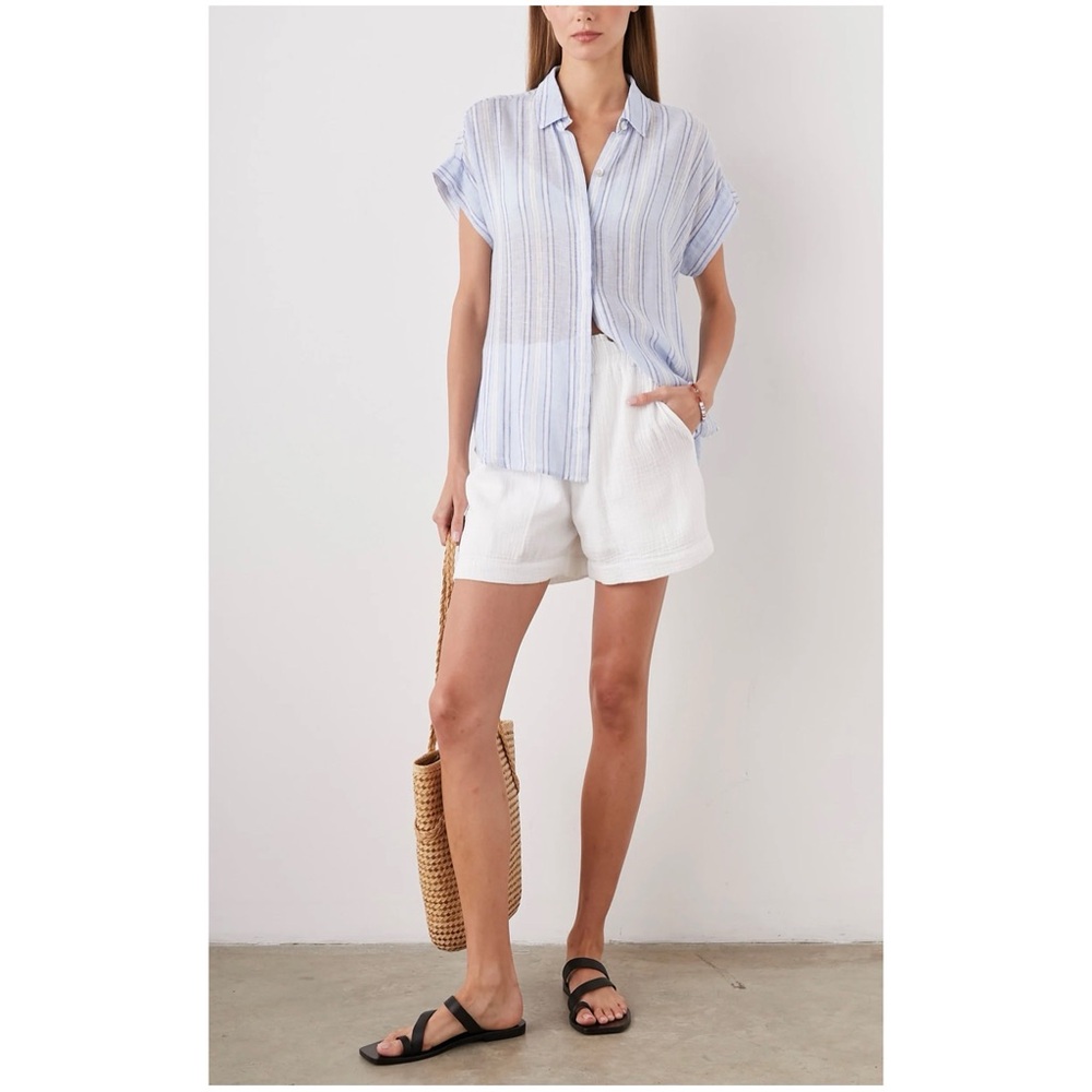 Rails Women's XL Blue Linen Blend Shirt Napoli Stripe Button Front Short Sleeve